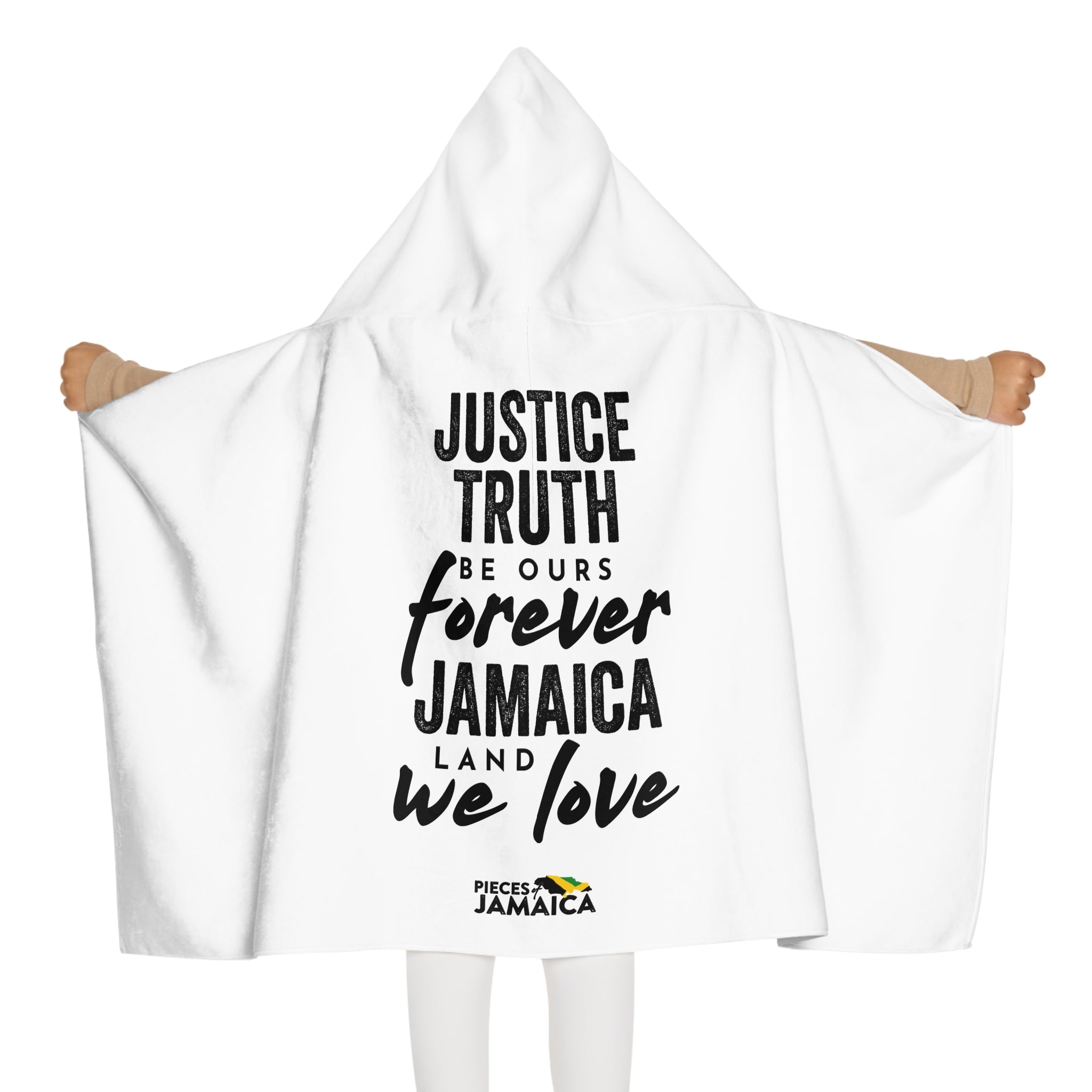 Youth Hooded Towel — "Justice, Truth Be Ours Forever Jamaica" Beach & Bath Wrap for Kids