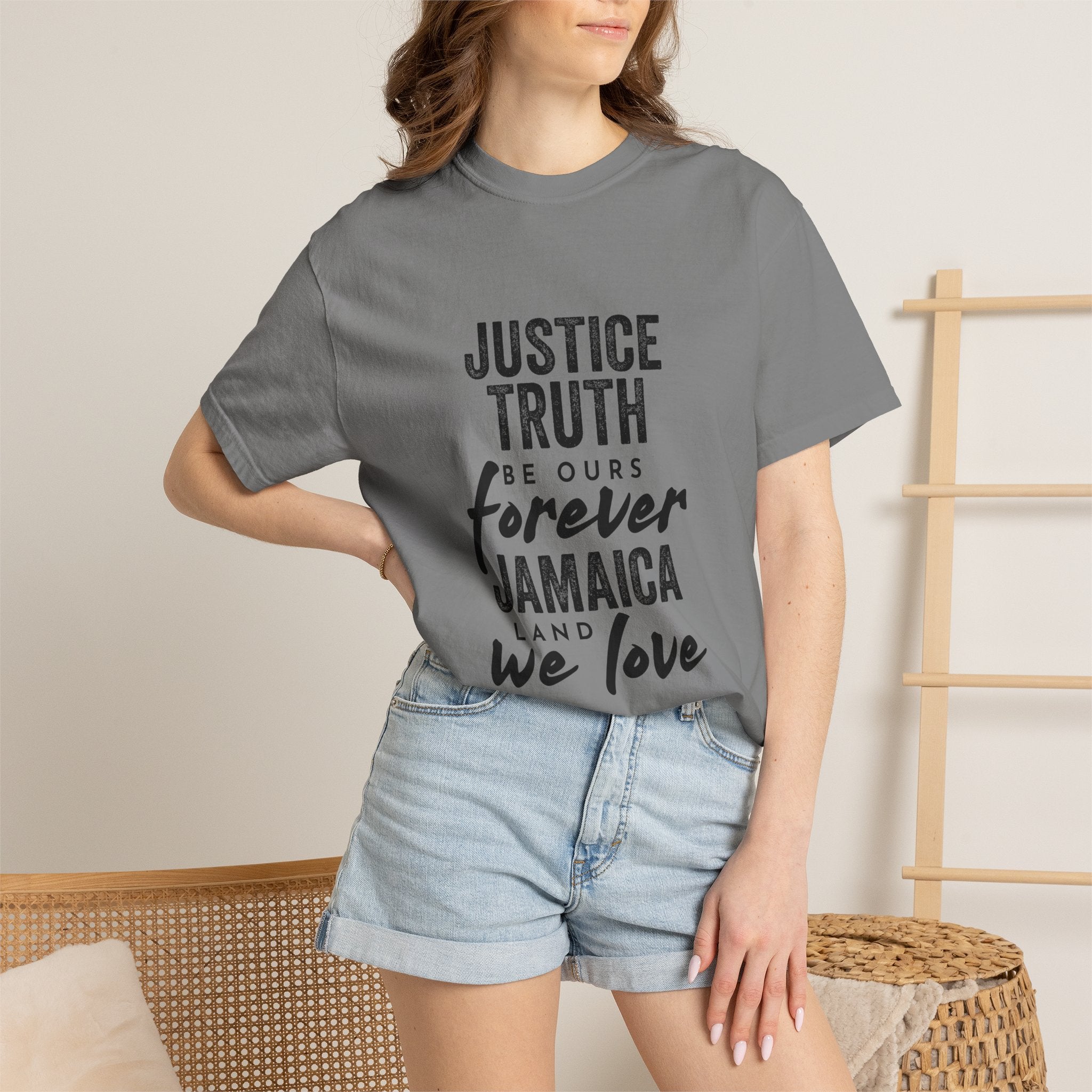 Jamaica Love Graphic T-Shirt — "Justice Truth Be Ours Forever"