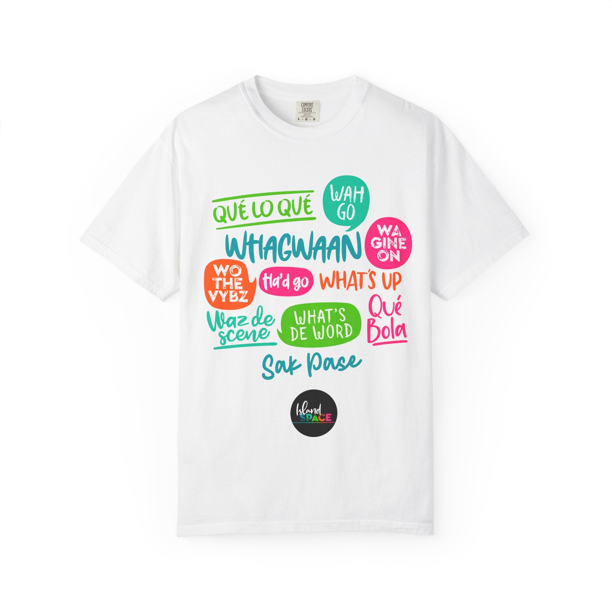 Whagwaan Phrase Tee — Multilingual Caribbean Slang Graphic T-Shirt