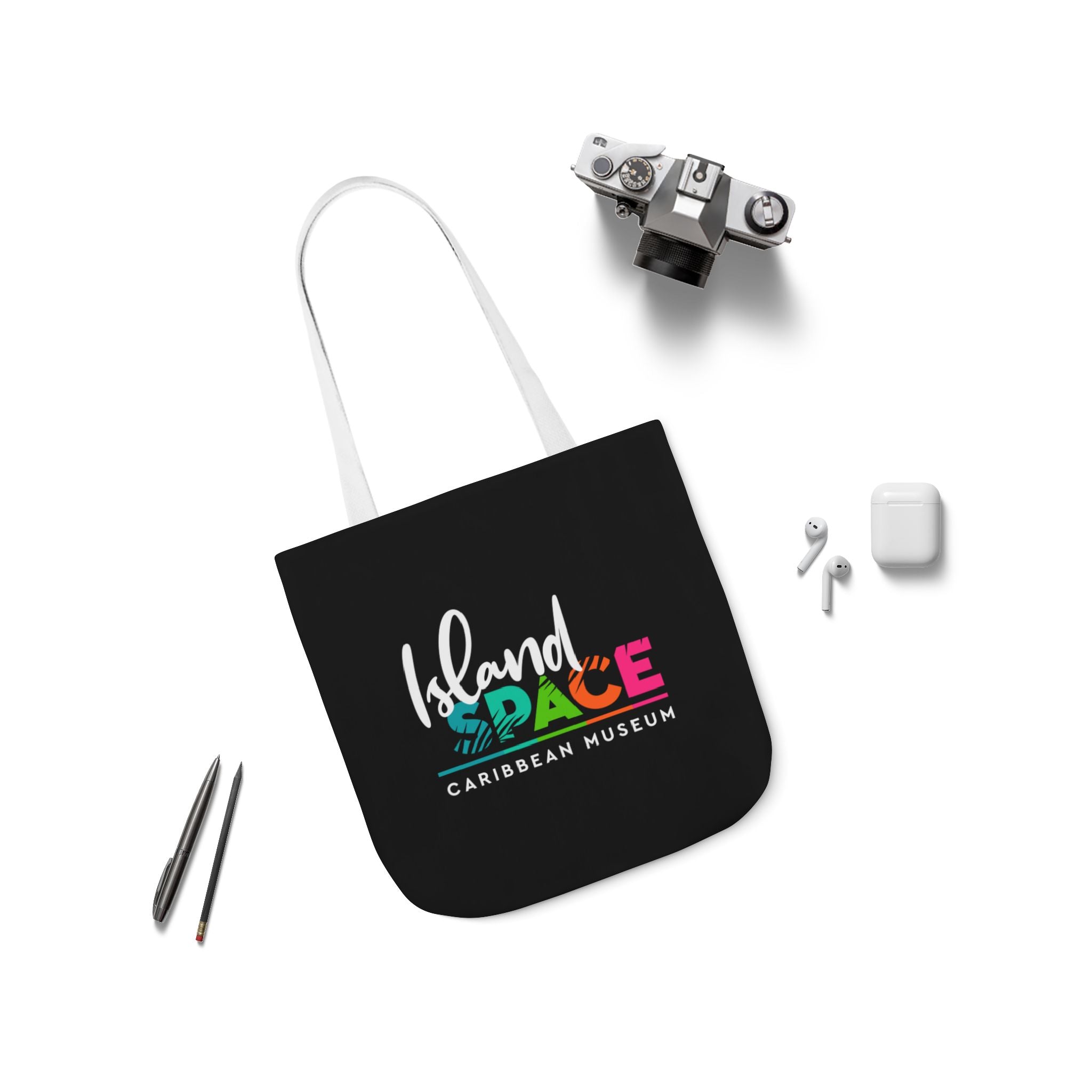 Island Space Caribbean Museum Canvas Tote Bag — Colorful Logo Beach Market Tote