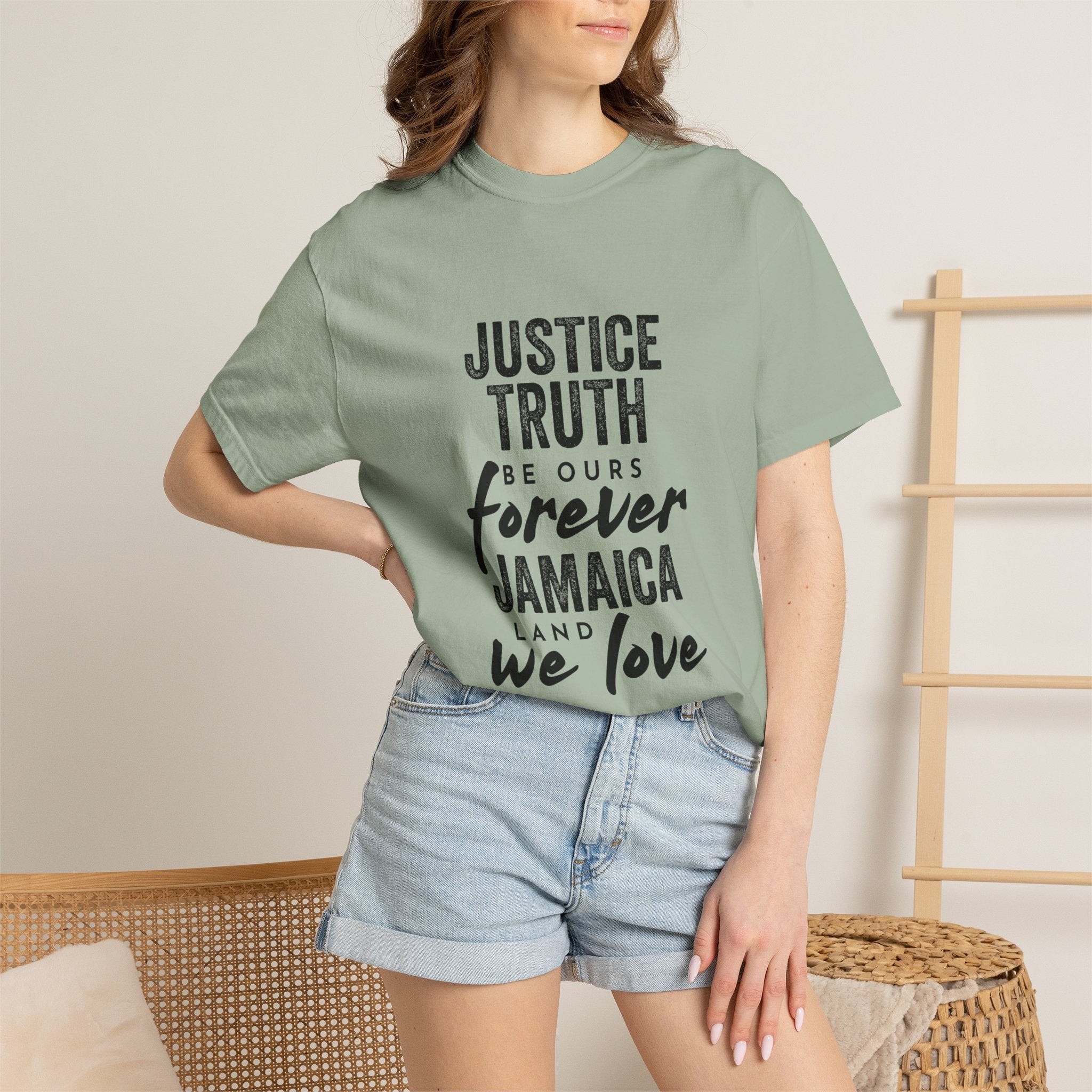 Jamaica Love Graphic T-Shirt — "Justice Truth Be Ours Forever"