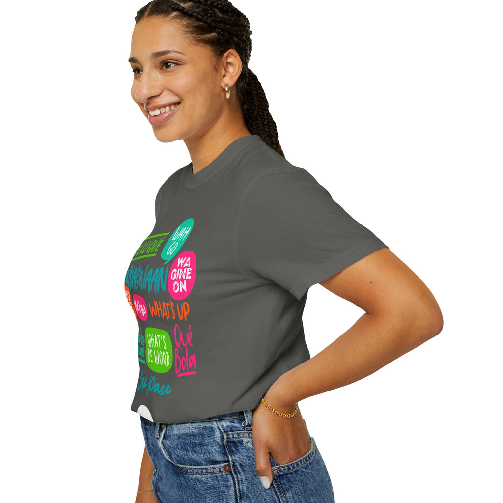 T-Shirt — Caribbean Greeting Phrases Graphic Tee (Whagwaan, Qué lo qué, Sak Pase)