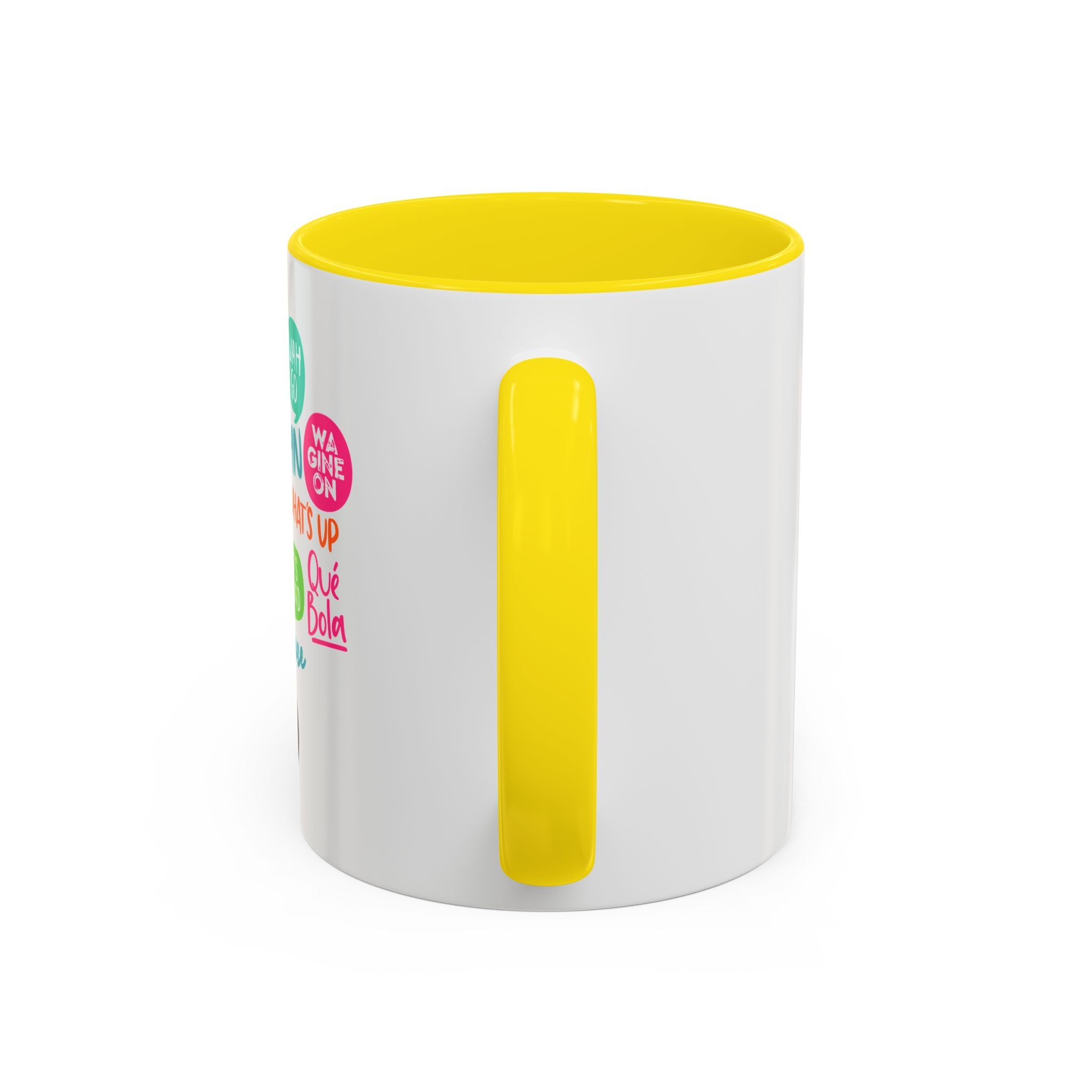 Accent Coffee Mug — Caribbean Slang Speech Bubble Design (What's Up, Wagwaan, Sak Pase)