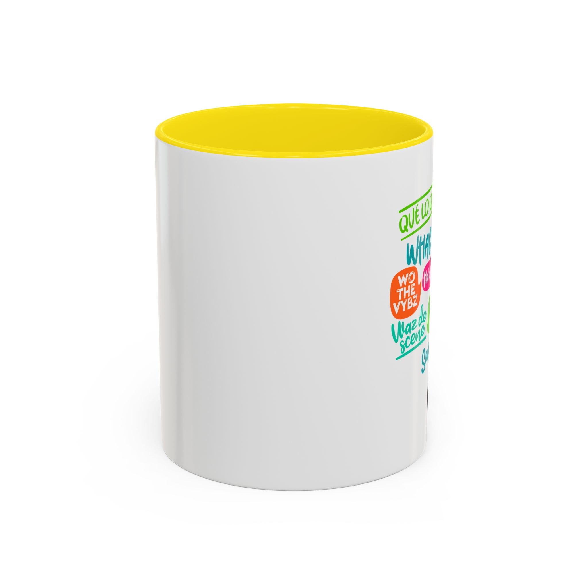 Accent Coffee Mug — Caribbean Slang Speech Bubble Design (What's Up, Wagwaan, Sak Pase)