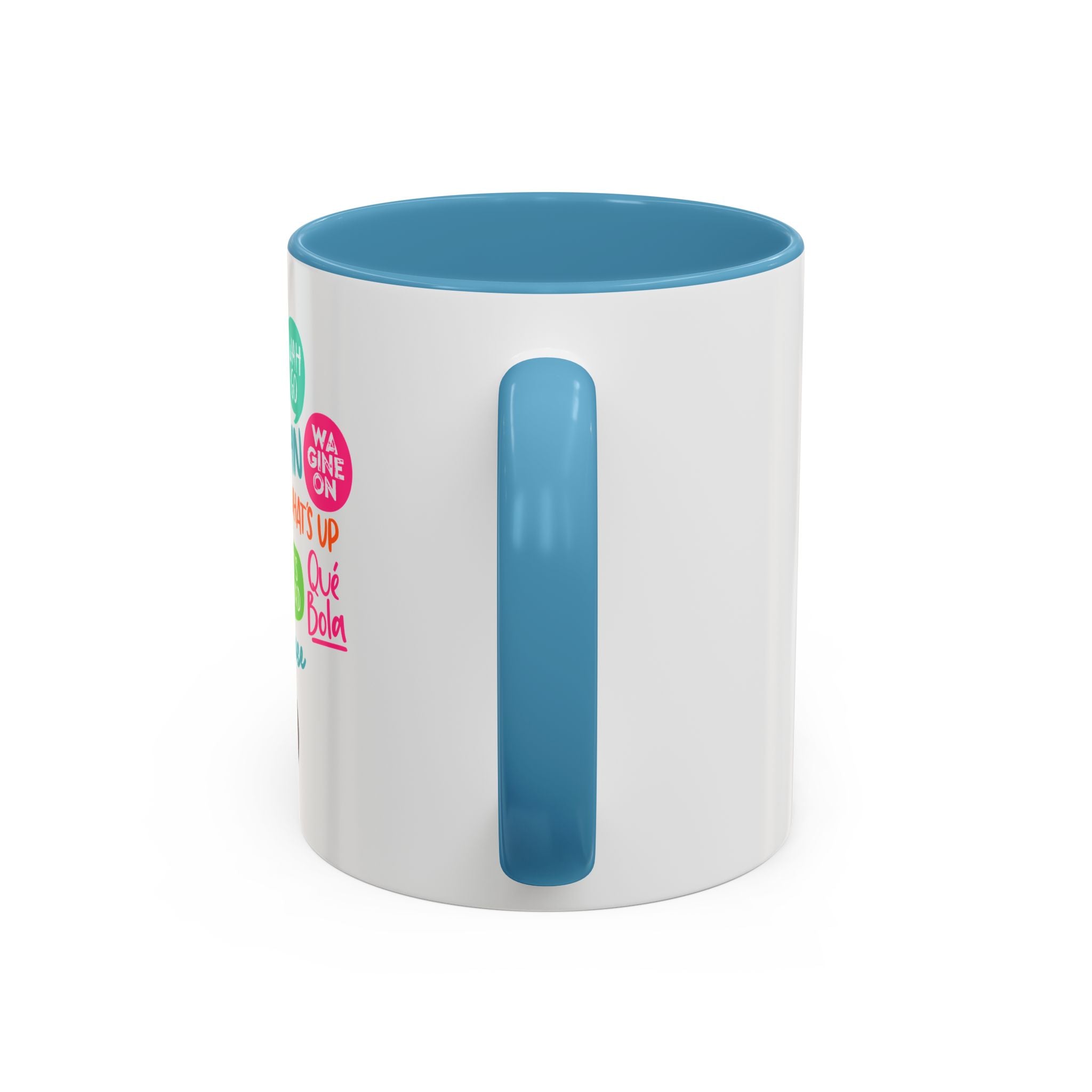 Accent Coffee Mug — Caribbean Slang Speech Bubble Design (What's Up, Wagwaan, Sak Pase)