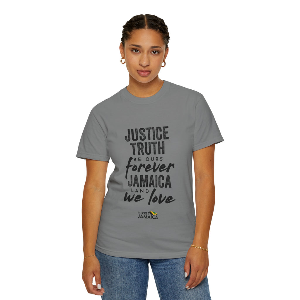 Jamaica Love Graphic T-Shirt — "Justice Truth Be Ours Forever"