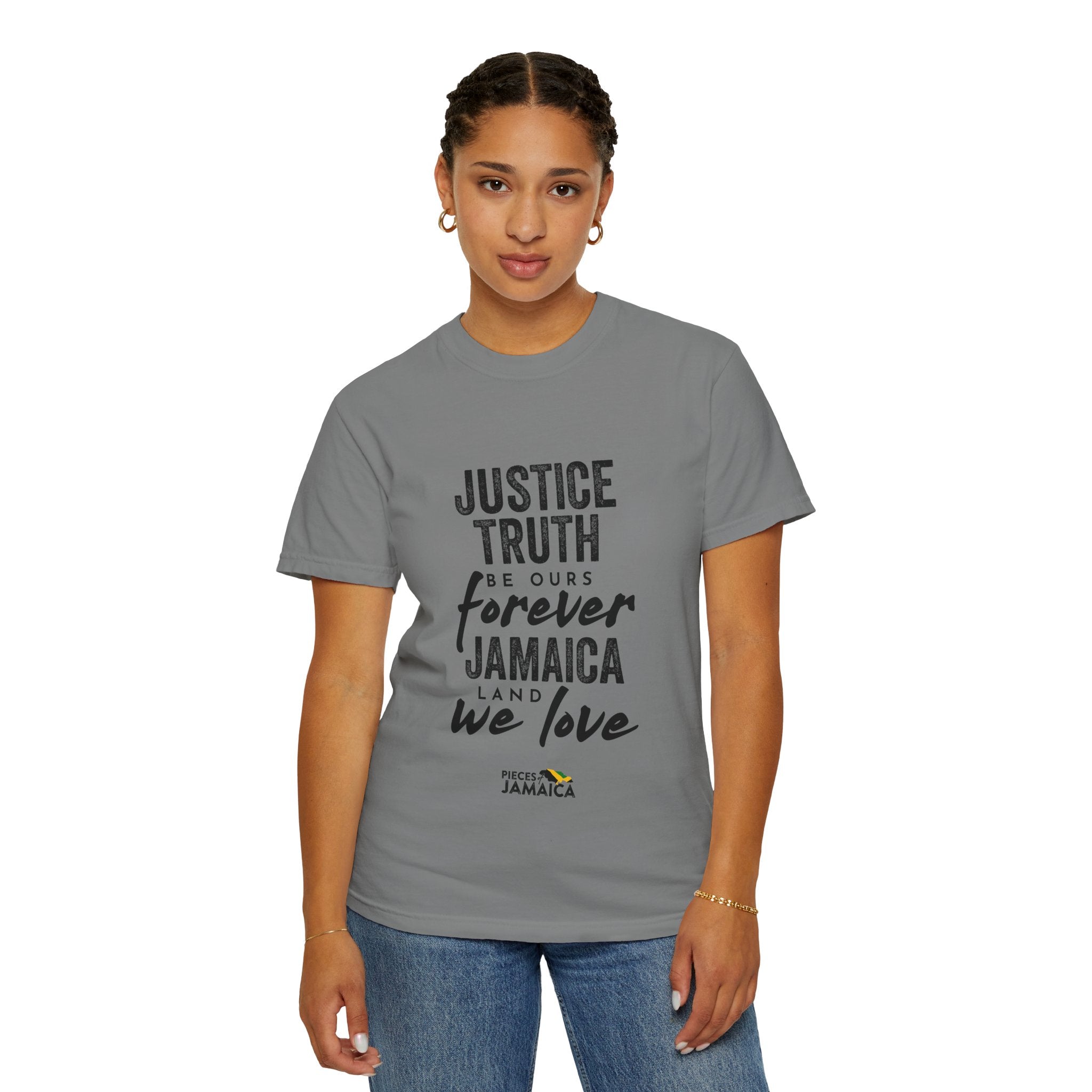 Jamaica Love Graphic T-Shirt — "Justice Truth Be Ours Forever"