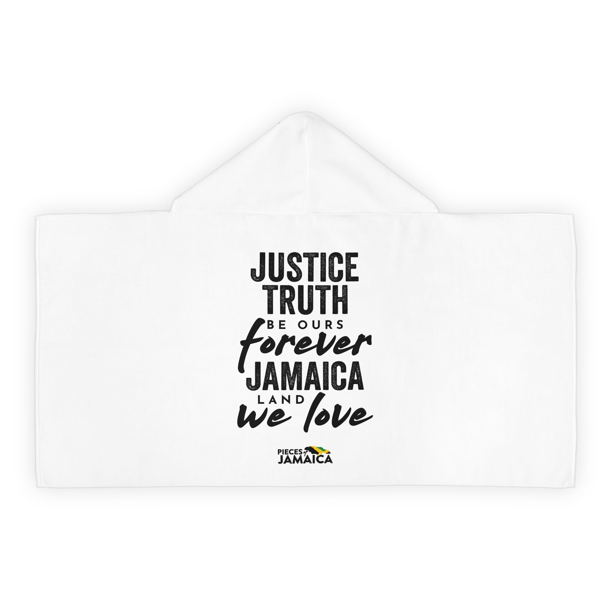 Youth Hooded Towel — "Justice, Truth Be Ours Forever Jamaica" Beach & Bath Wrap for Kids