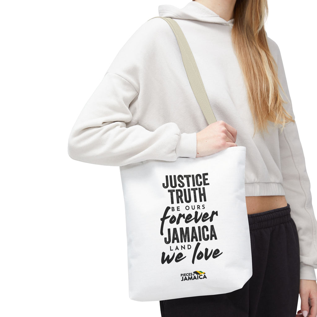 Justice, Truth Tote Bag — 'Jamaica, Land We Love' Printed Canvas Tote