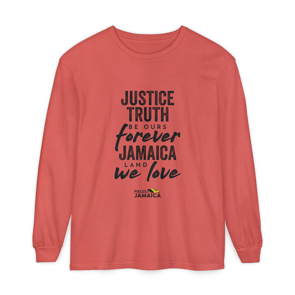 Long Sleeve T-Shirt — "Justice, Truth Be Ours Forever Jamaica" Graphic