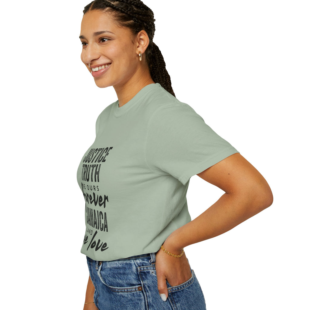 Jamaica Love Graphic T-Shirt — "Justice Truth Be Ours Forever"