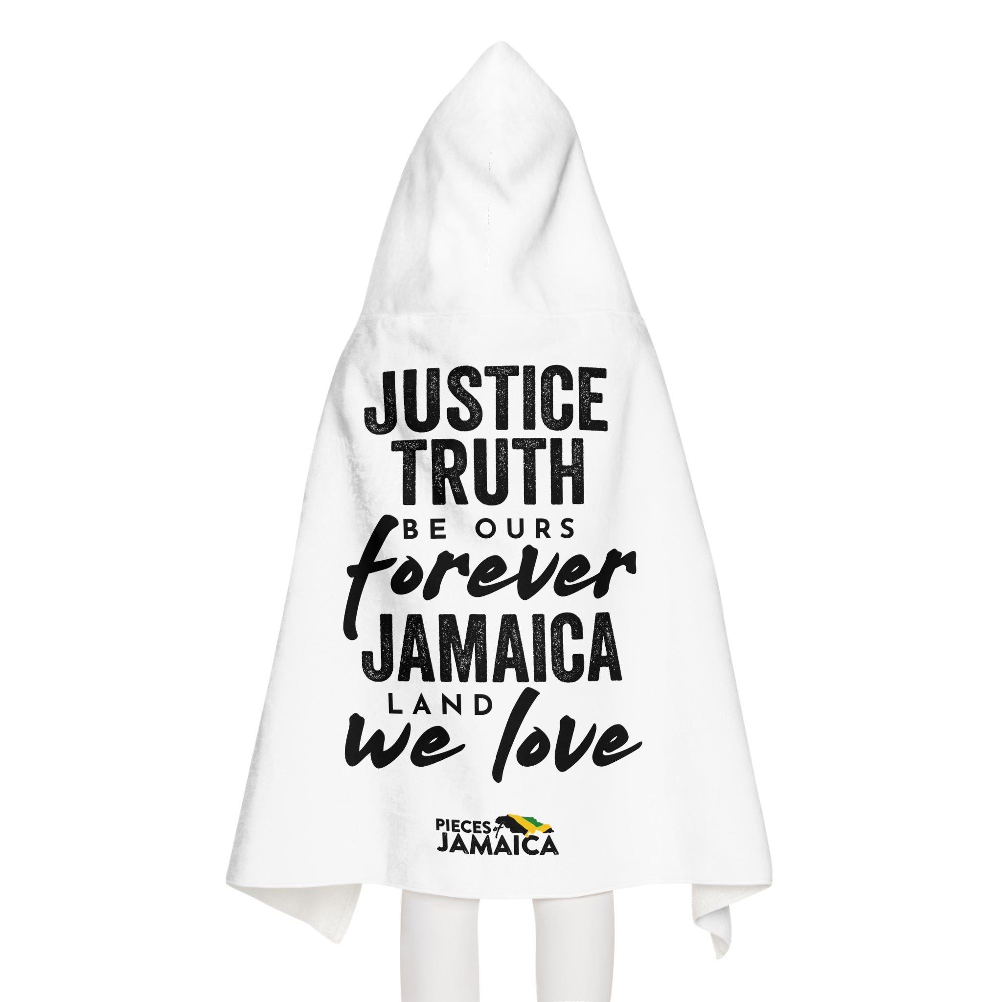 Youth Hooded Towel — "Justice, Truth Be Ours Forever Jamaica" Beach & Bath Wrap for Kids