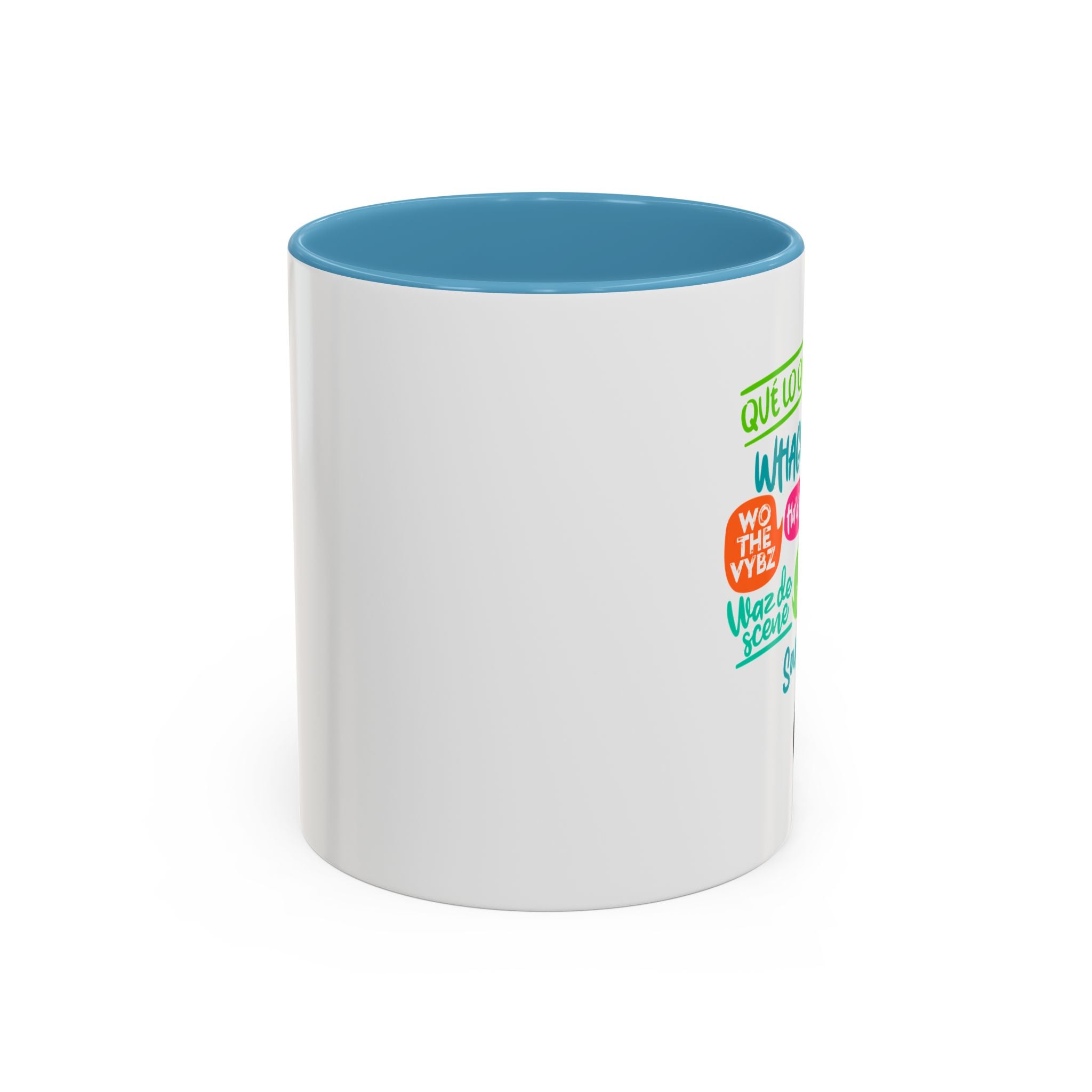 Accent Coffee Mug — Caribbean Slang Speech Bubble Design (What's Up, Wagwaan, Sak Pase)