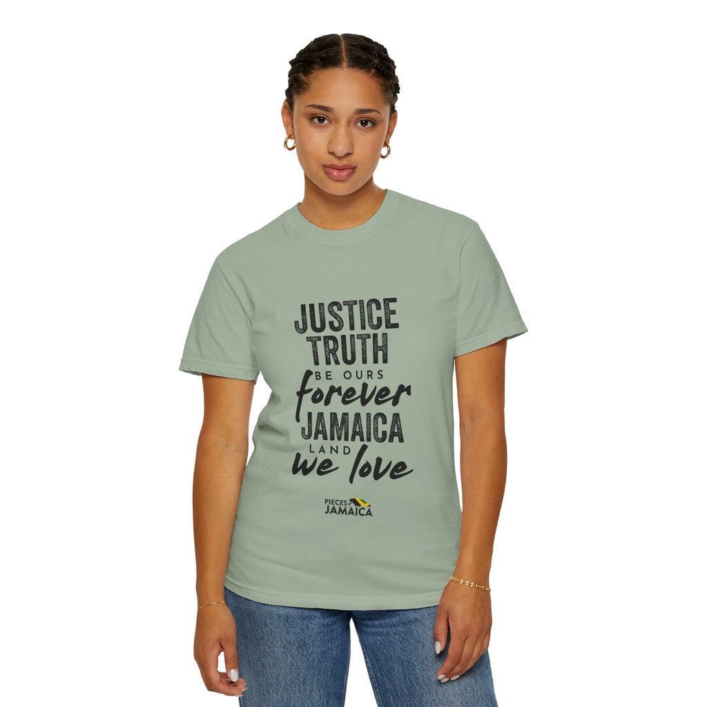 Jamaica Love Graphic T-Shirt — "Justice Truth Be Ours Forever"
