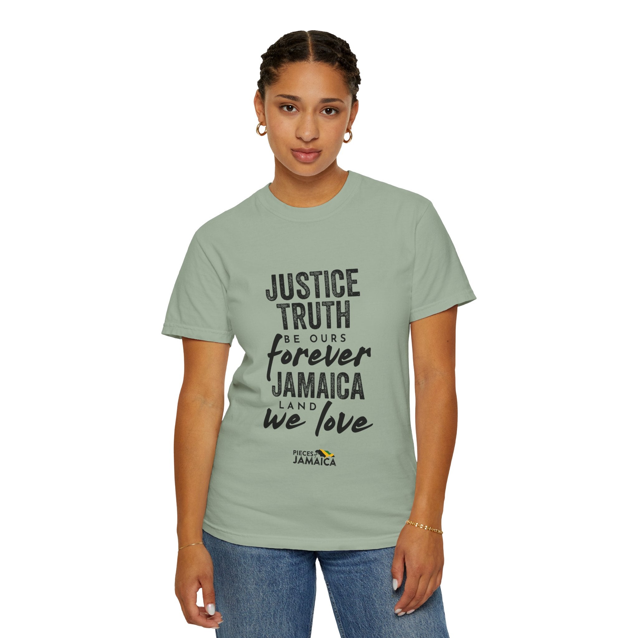 Jamaica Love Graphic T-Shirt — "Justice Truth Be Ours Forever"