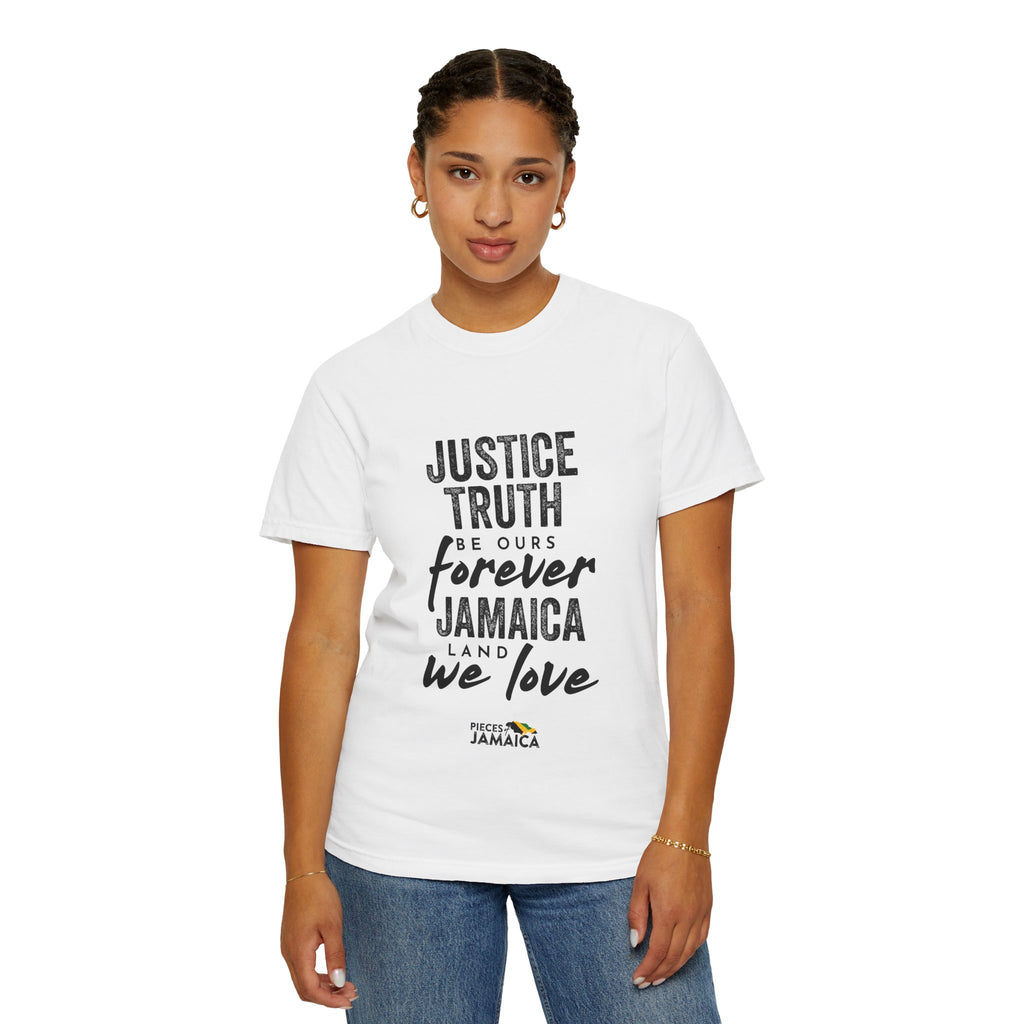 Jamaica Love Graphic T-Shirt — "Justice Truth Be Ours Forever"