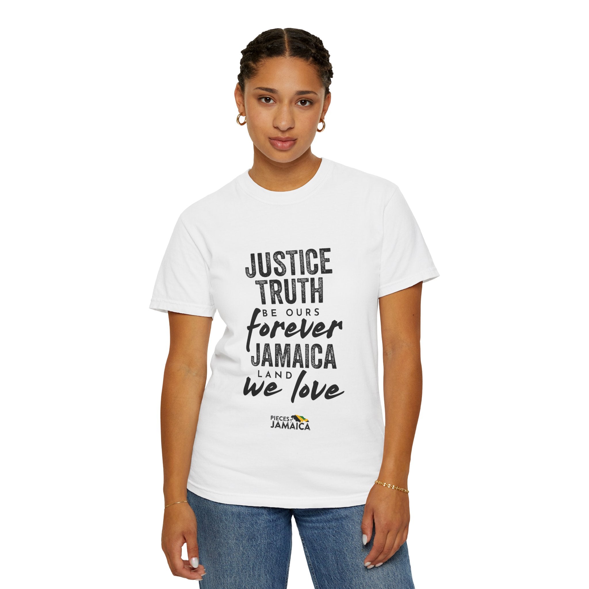 Jamaica Love Graphic T-Shirt — "Justice Truth Be Ours Forever"
