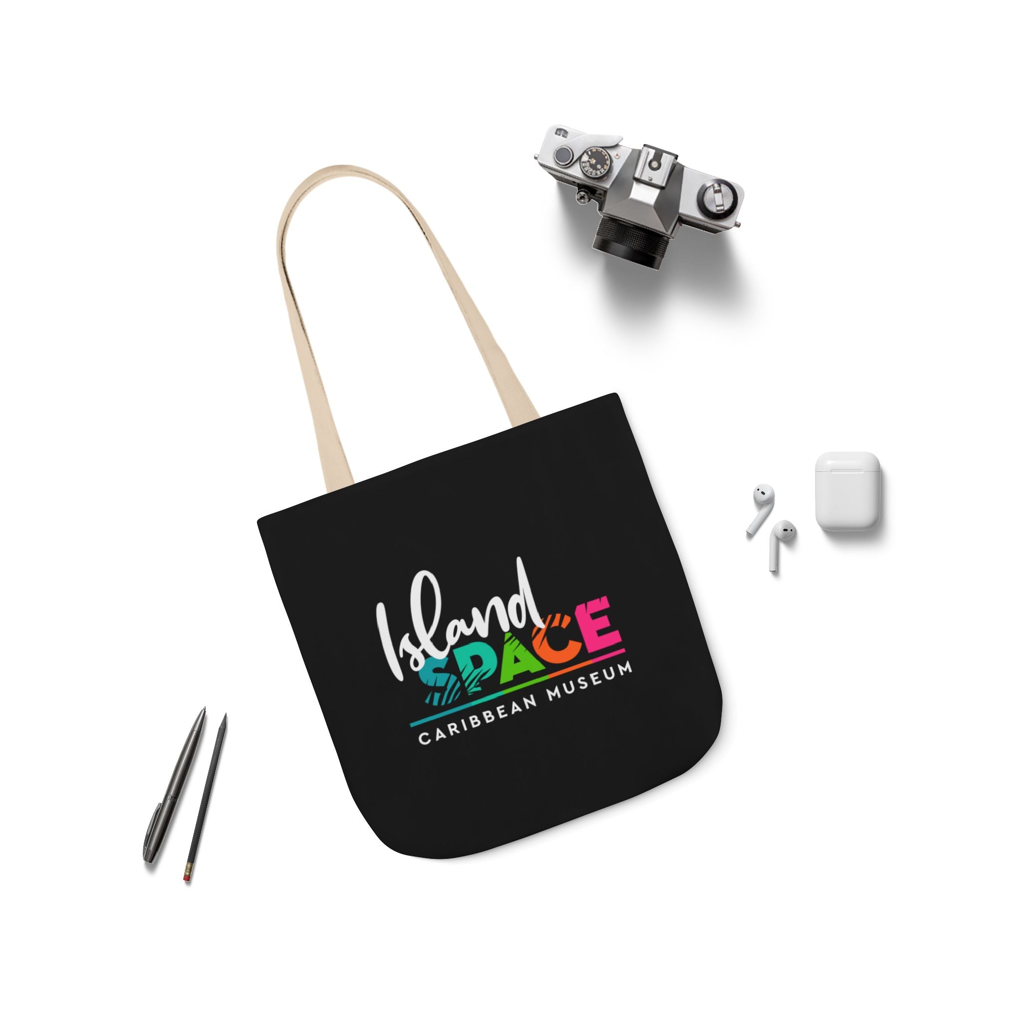 Island Space Caribbean Museum Canvas Tote Bag — Colorful Logo Beach Market Tote