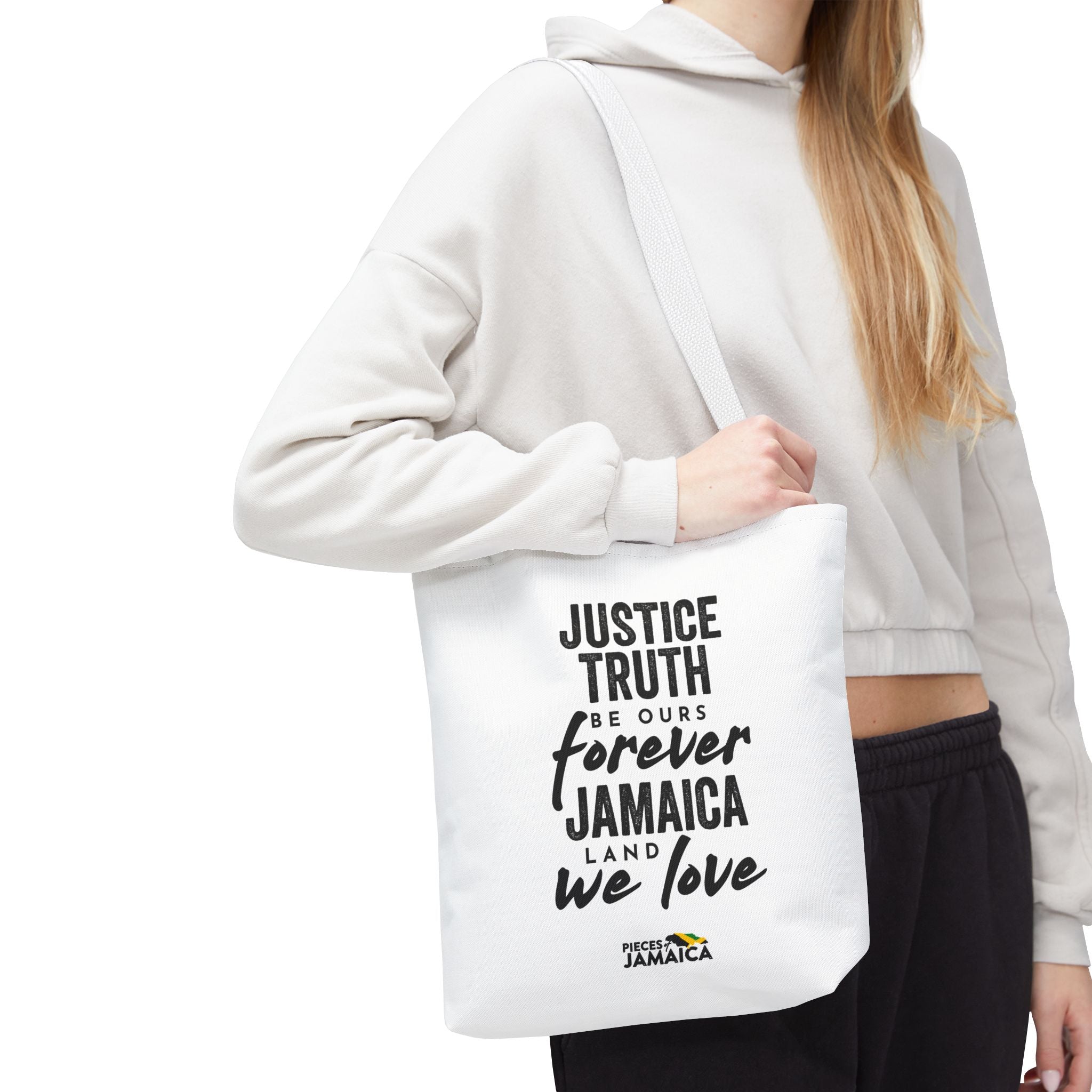 Justice, Truth Tote Bag — 'Jamaica, Land We Love' Printed Canvas Tote