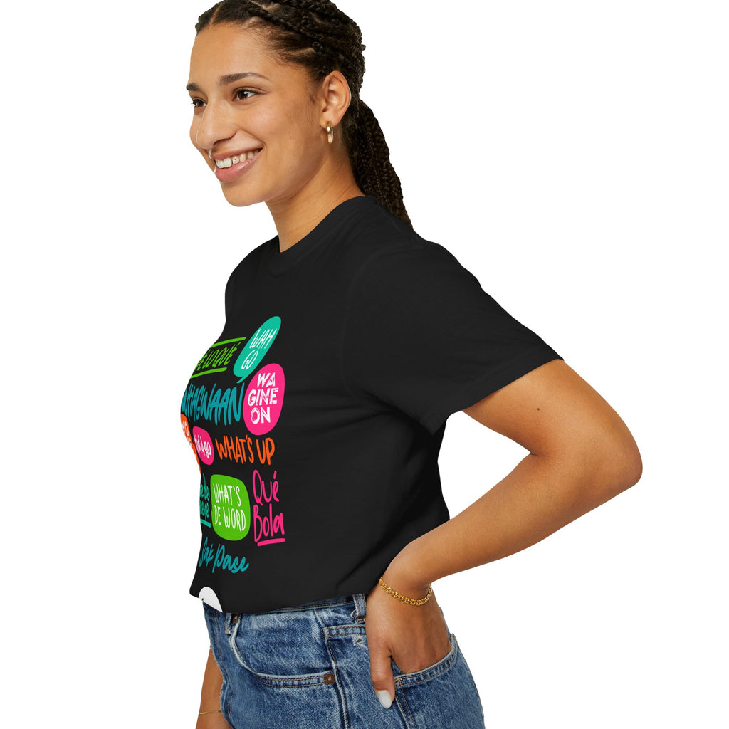 T-Shirt — Caribbean Greeting Phrases Graphic Tee (Whagwaan, Qué lo qué, Sak Pase)