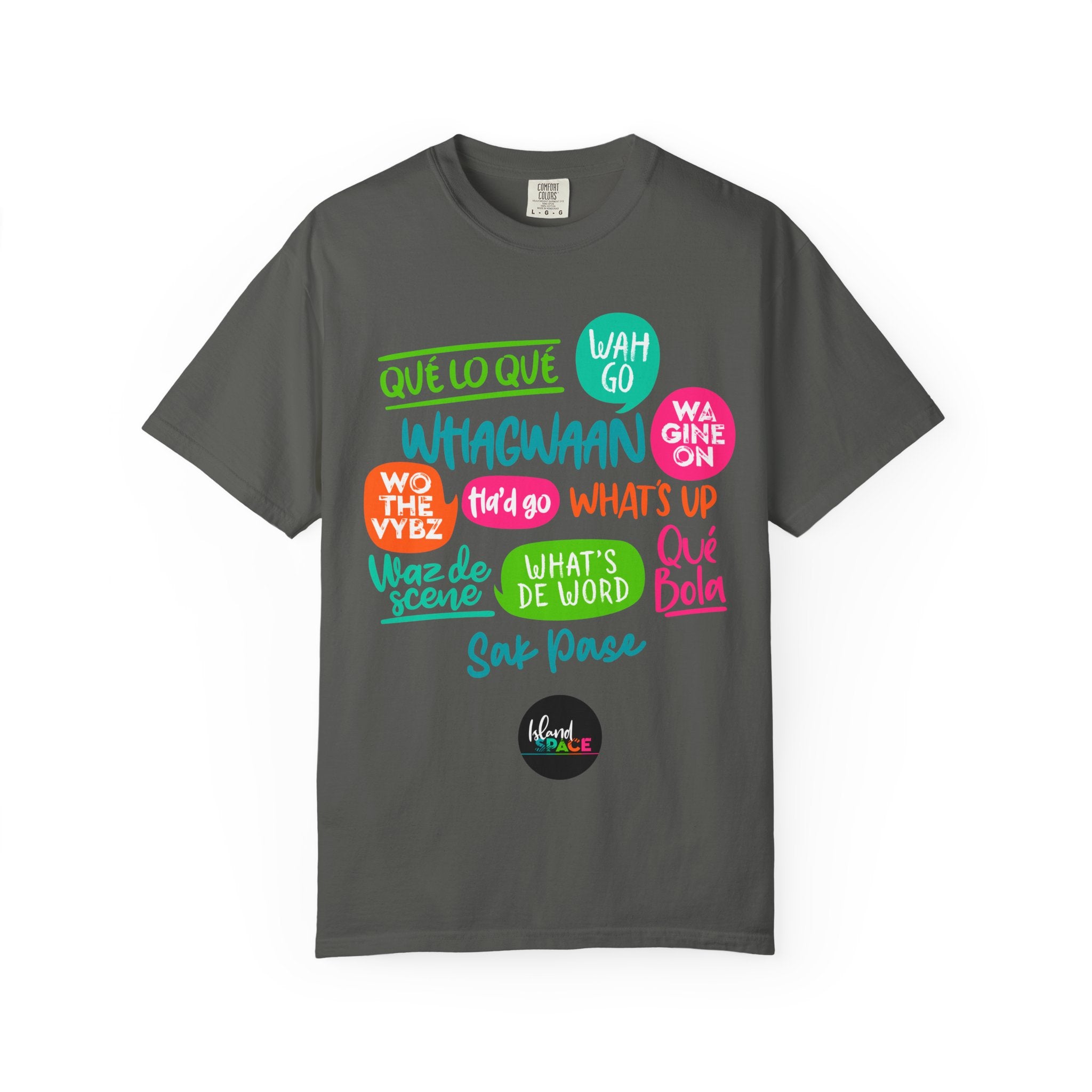 Whagwaan Phrase Tee — Multilingual Caribbean Slang Graphic T-Shirt