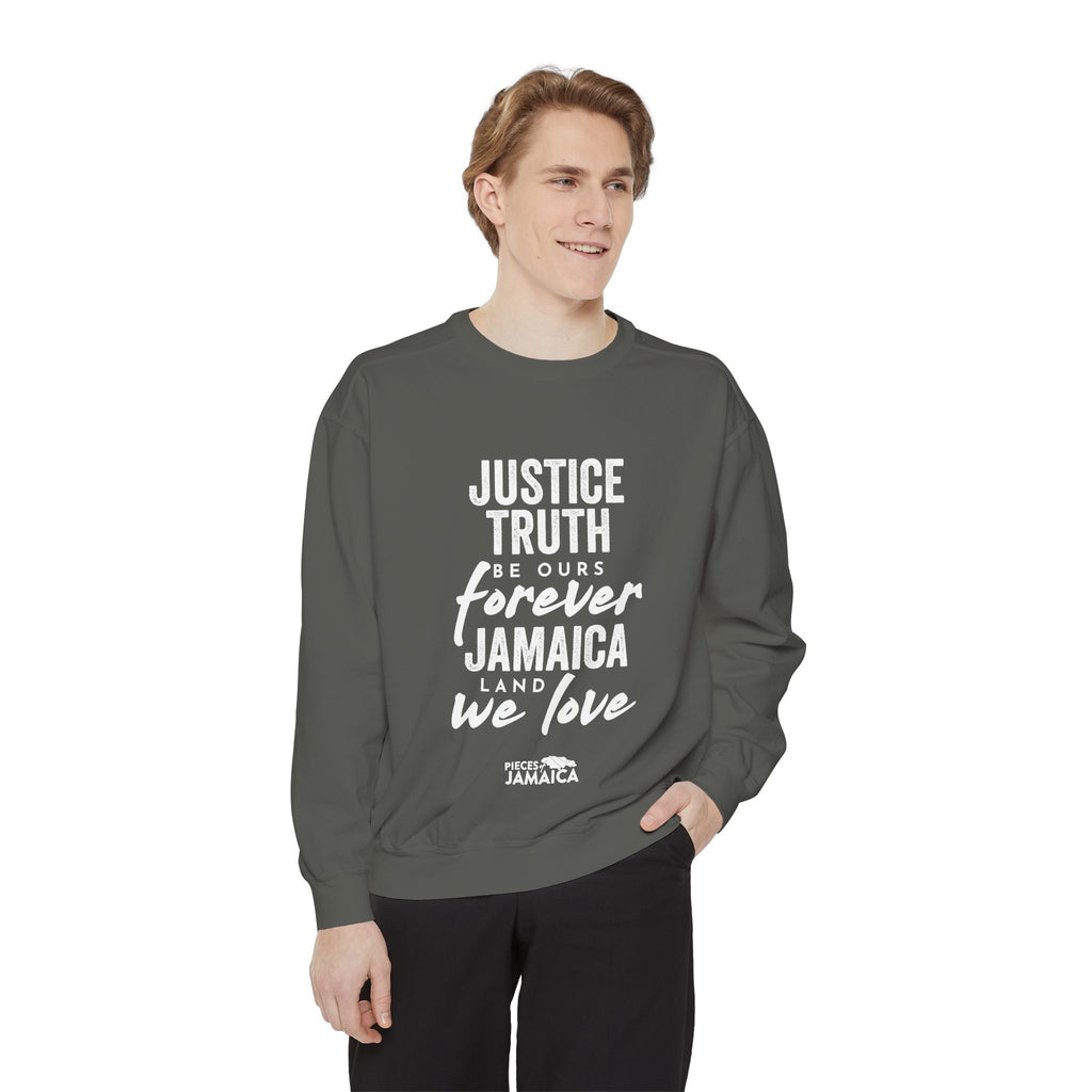 Jamaica Love Sweatshirt — "Justice Truth Be Ours Forever" Graphic Crewneck