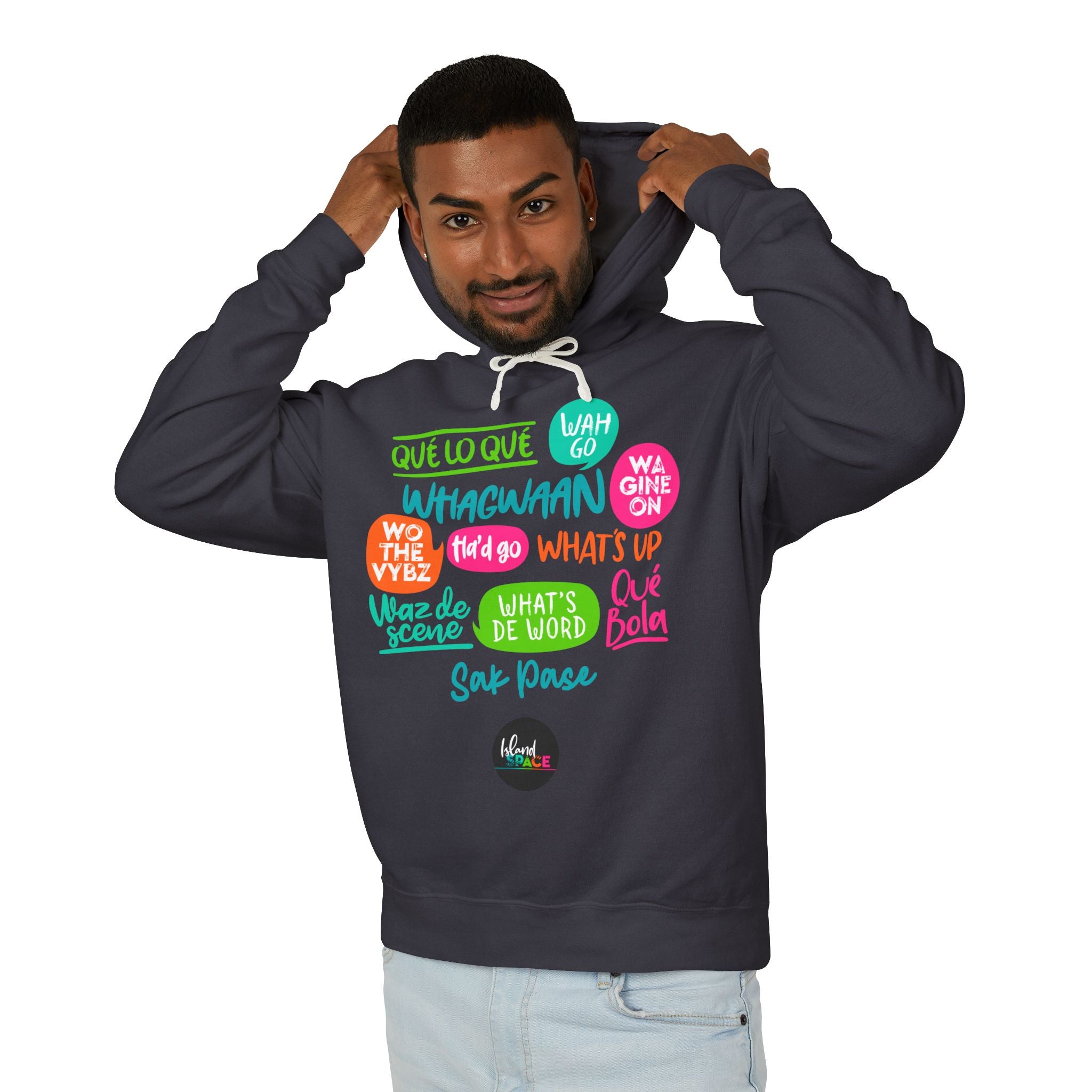 Hoodie — Multilingual Slang Speech Bubbles Lightweight Hooded Sweatshirt