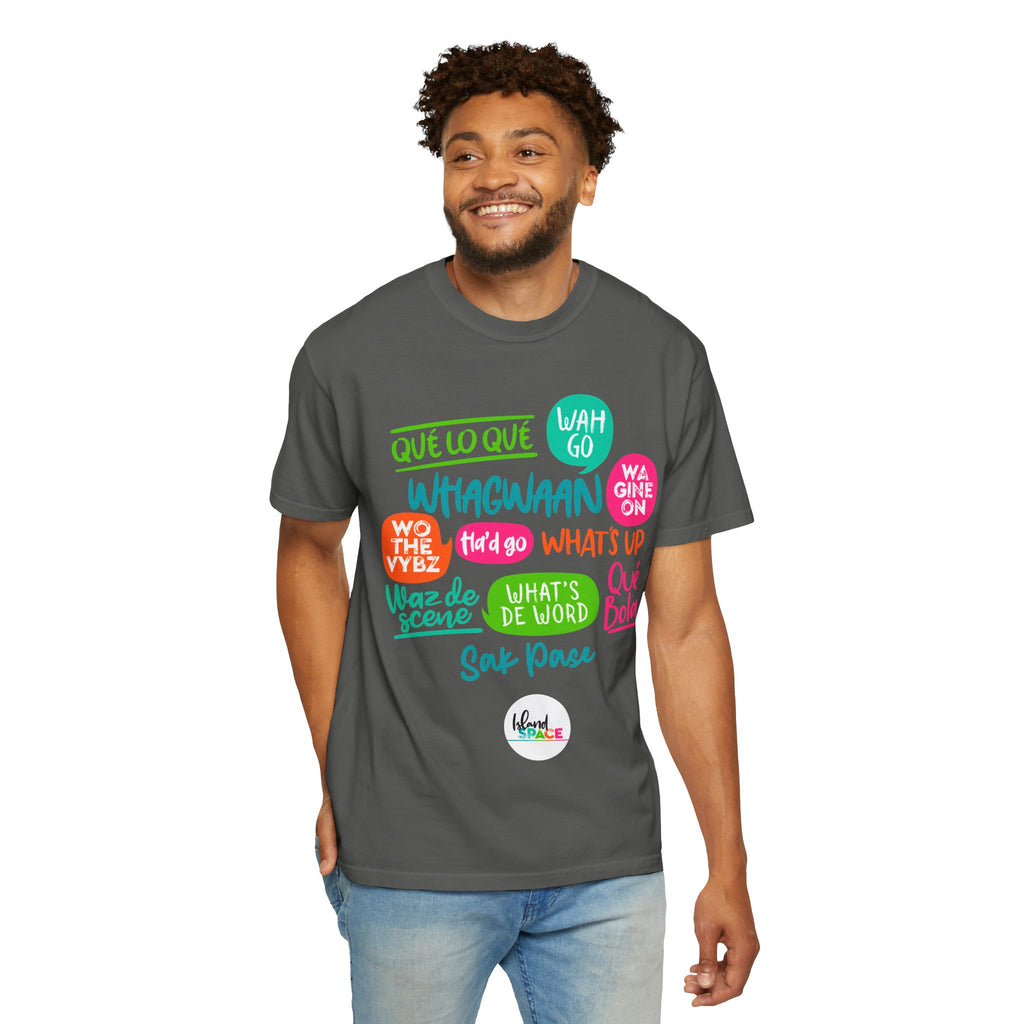 T-Shirt — Caribbean Greeting Phrases Graphic Tee (Whagwaan, Qué lo qué, Sak Pase)