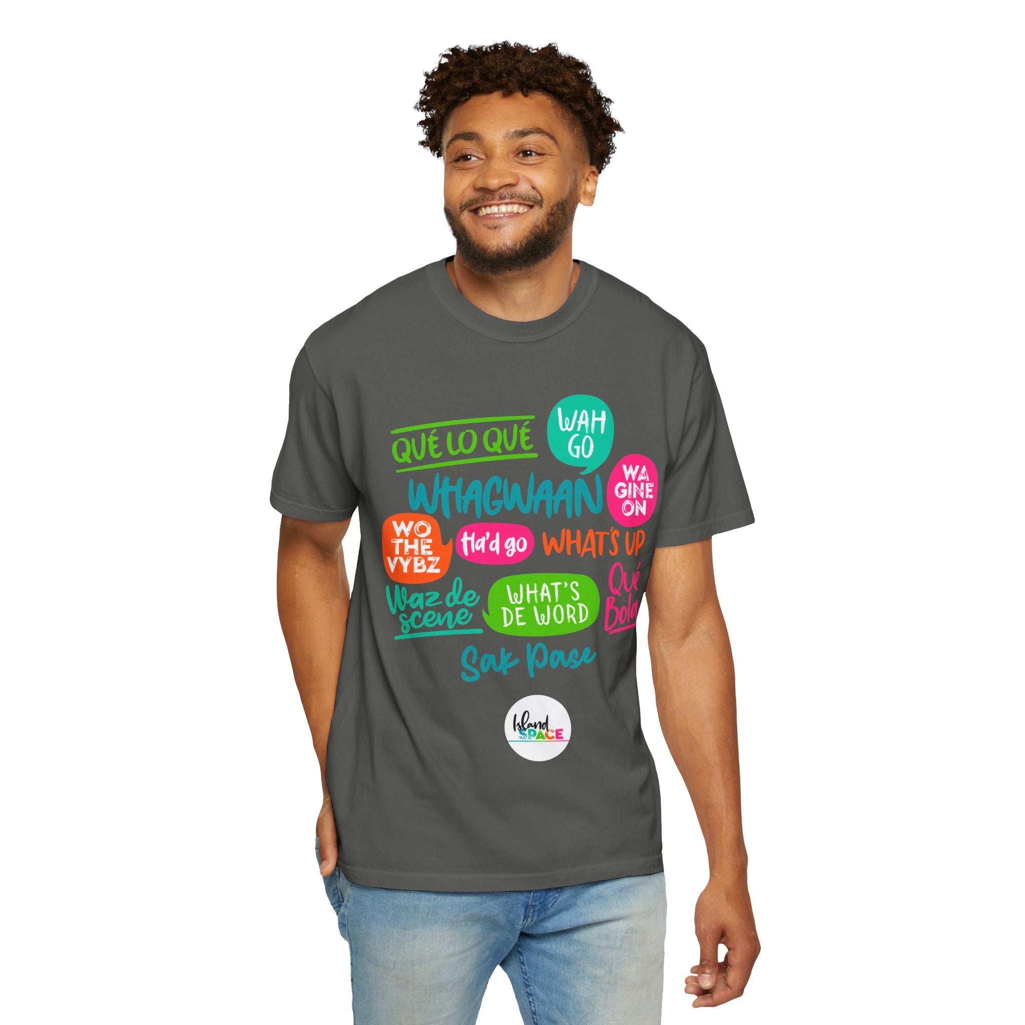 T-Shirt — Caribbean Greeting Phrases Graphic Tee (Whagwaan, Qué lo qué, Sak Pase)