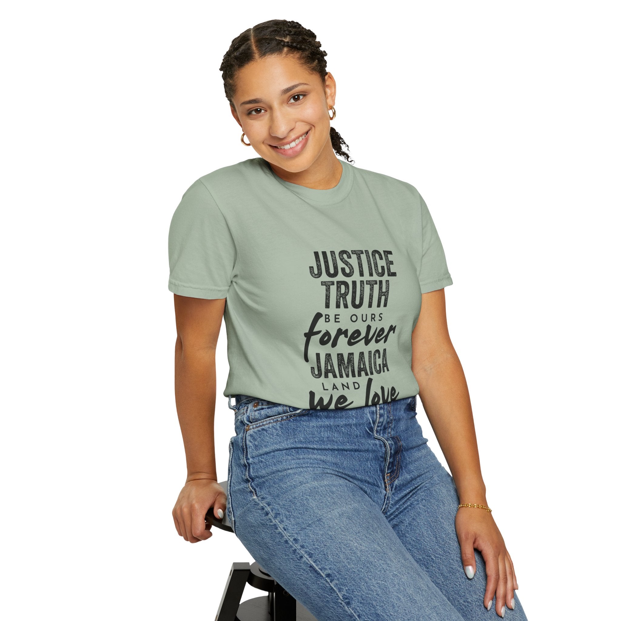 Jamaica Love Graphic T-Shirt — "Justice Truth Be Ours Forever"
