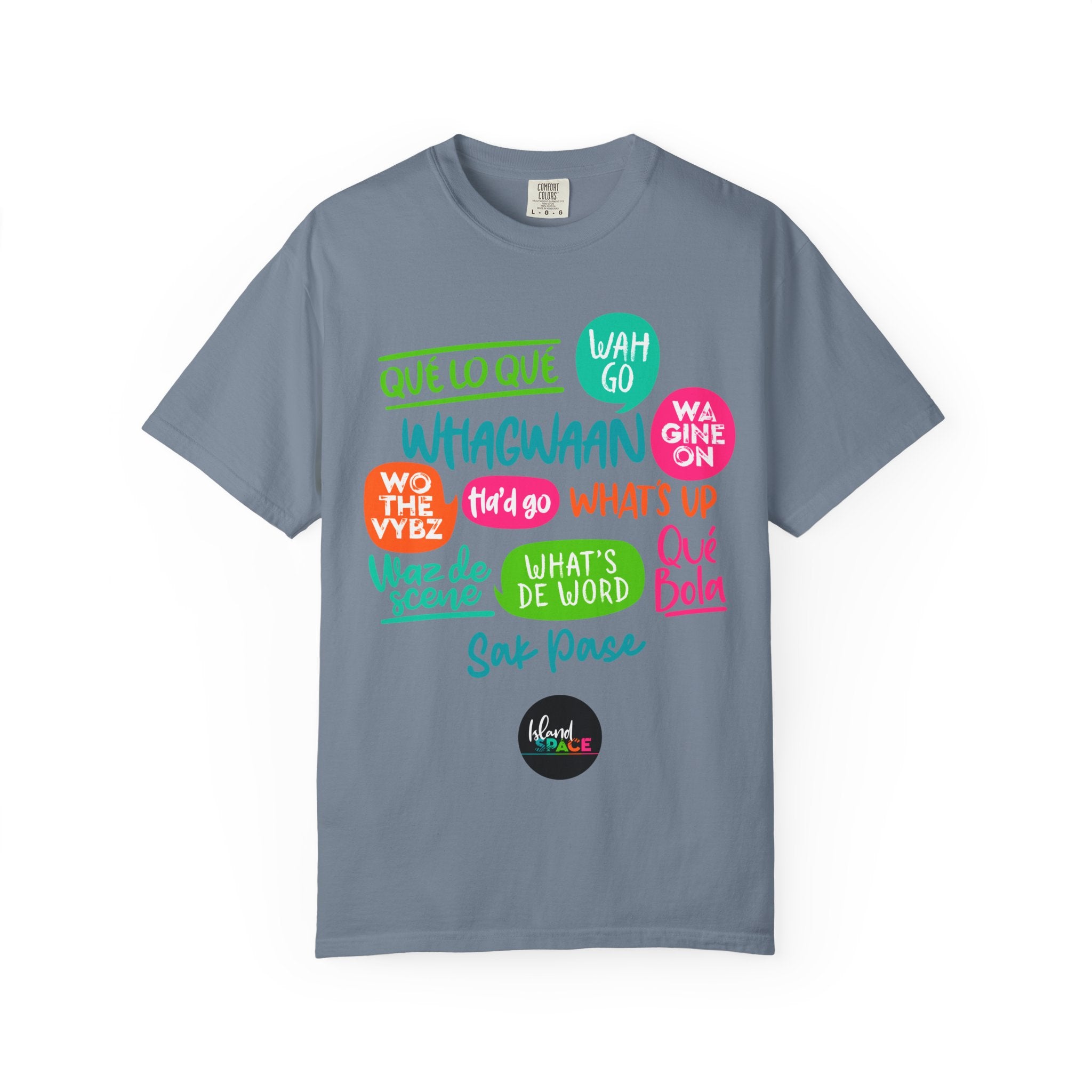 Whagwaan Phrase Tee — Multilingual Caribbean Slang Graphic T-Shirt