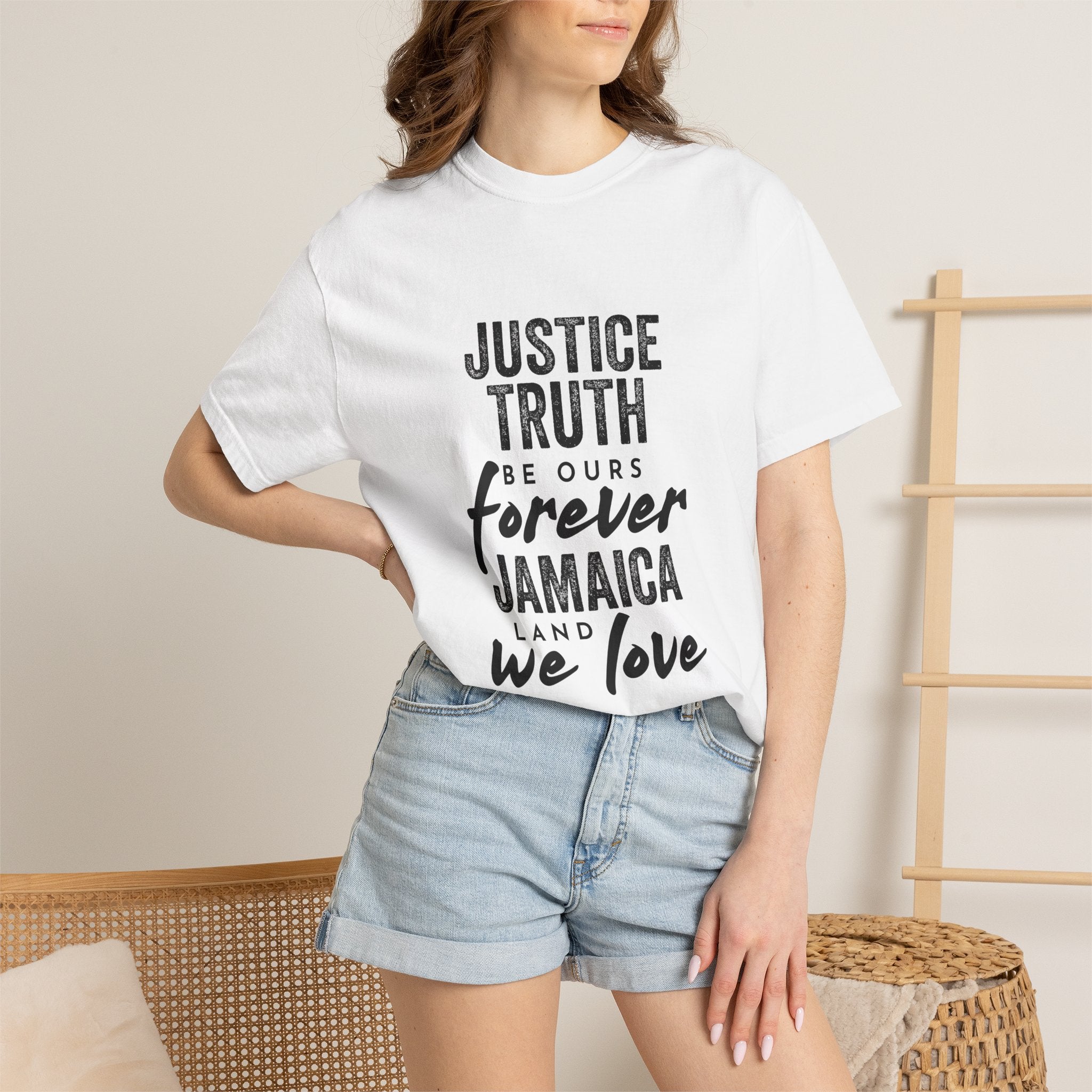 Jamaica Love Graphic T-Shirt — "Justice Truth Be Ours Forever"