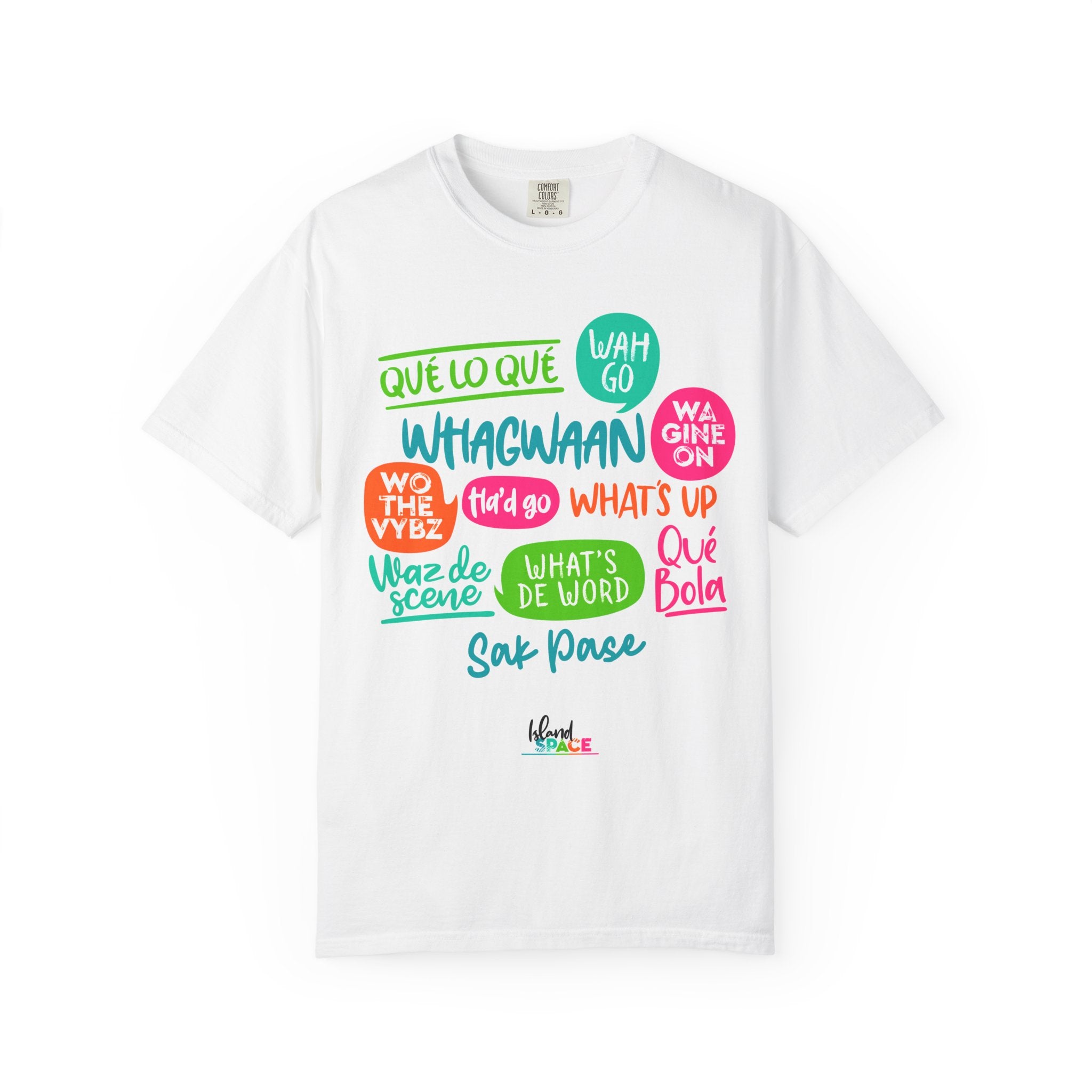 T-Shirt — Caribbean Greeting Phrases Graphic Tee (Whagwaan, Qué lo qué, Sak Pase)