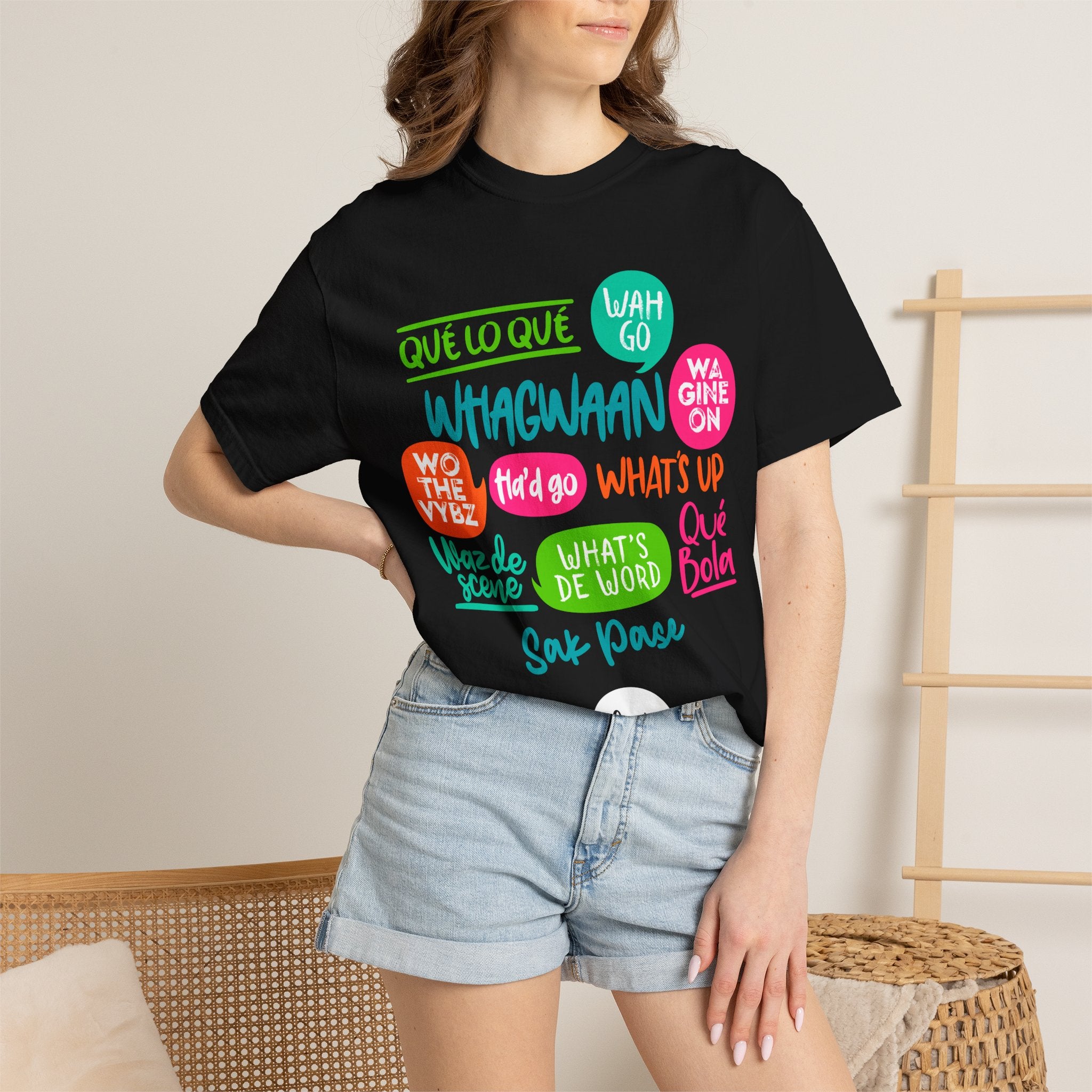 T-Shirt — Caribbean Greeting Phrases Graphic Tee (Whagwaan, Qué lo qué, Sak Pase)