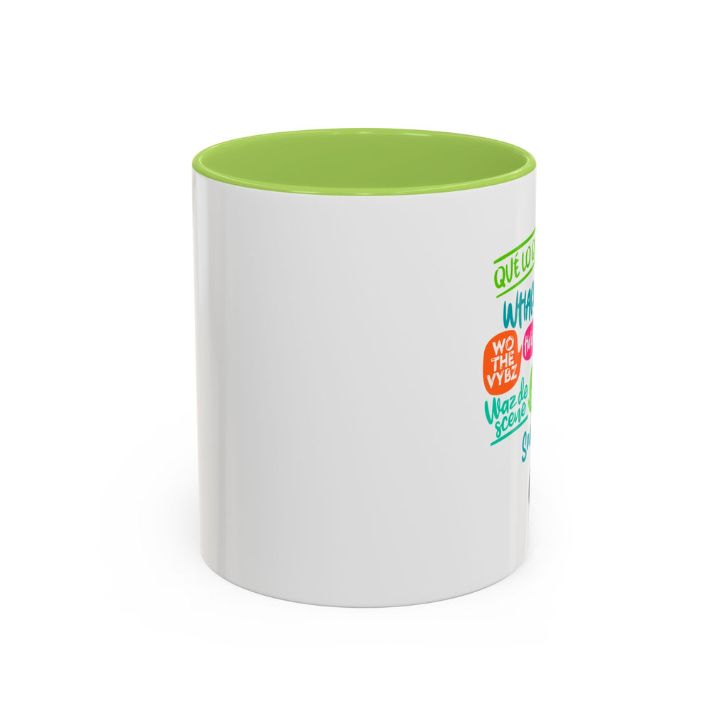 Accent Coffee Mug — Caribbean Slang Speech Bubble Design (What's Up, Wagwaan, Sak Pase)