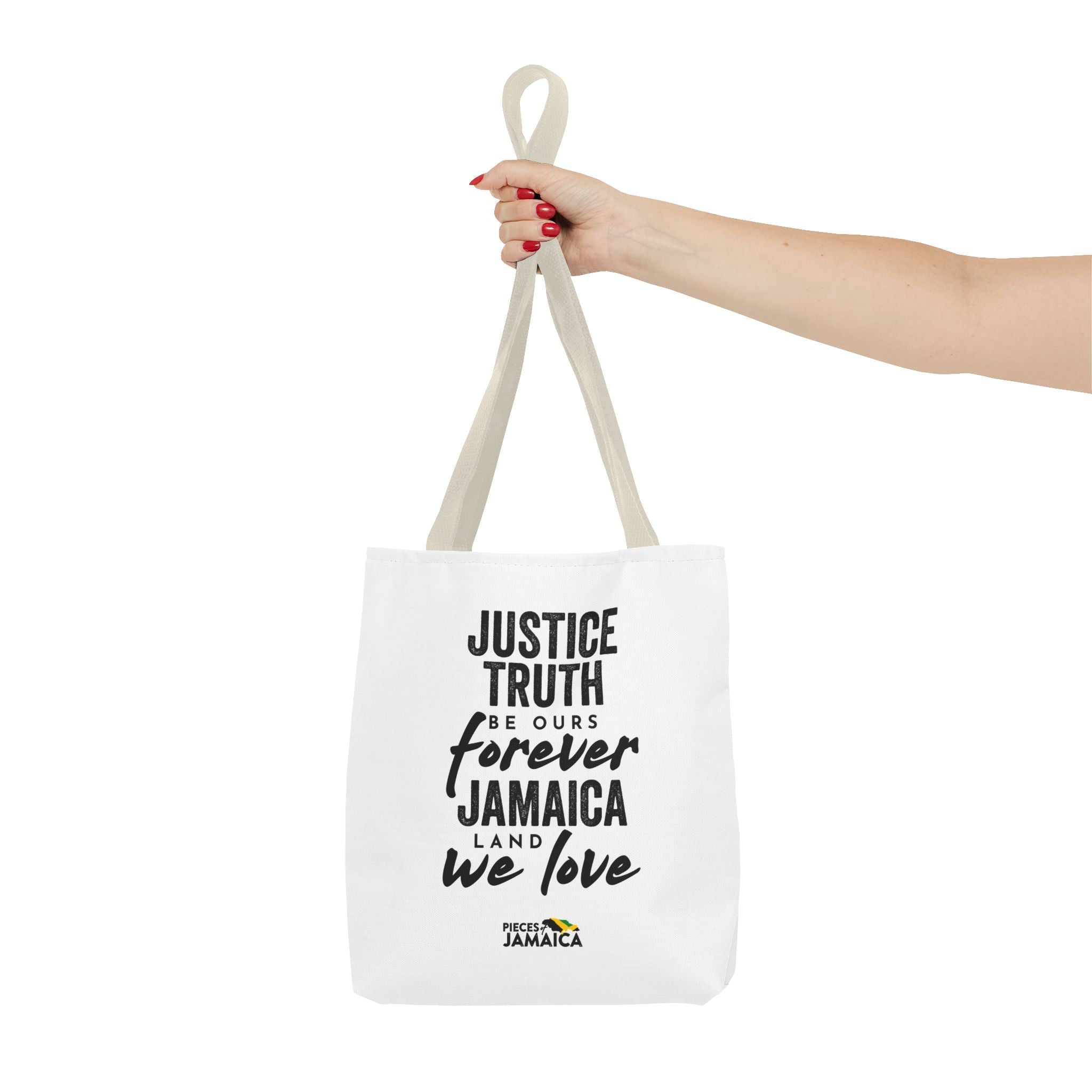 Justice, Truth Tote Bag — 'Jamaica, Land We Love' Printed Canvas Tote