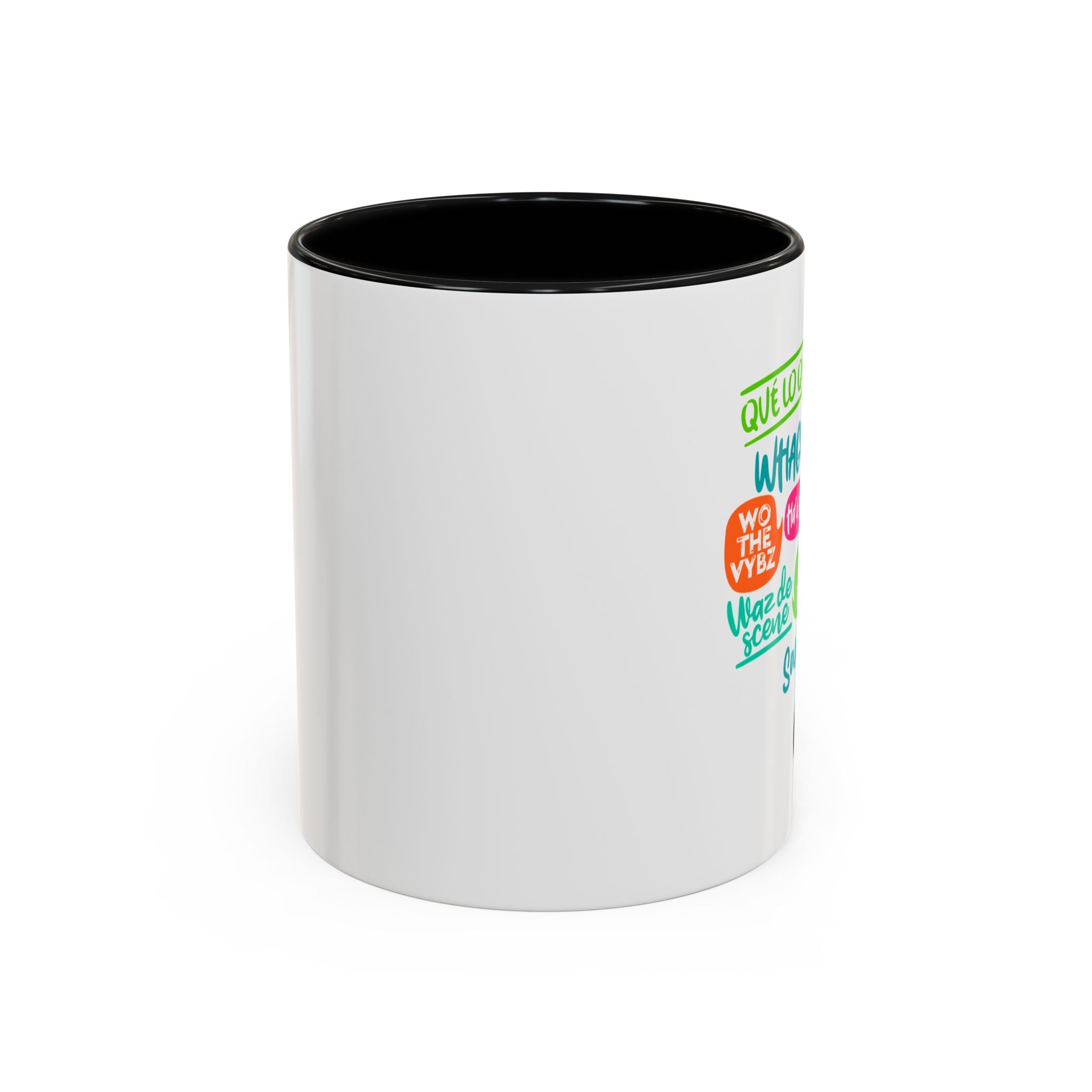 Accent Coffee Mug — Caribbean Slang Speech Bubble Design (What's Up, Wagwaan, Sak Pase)