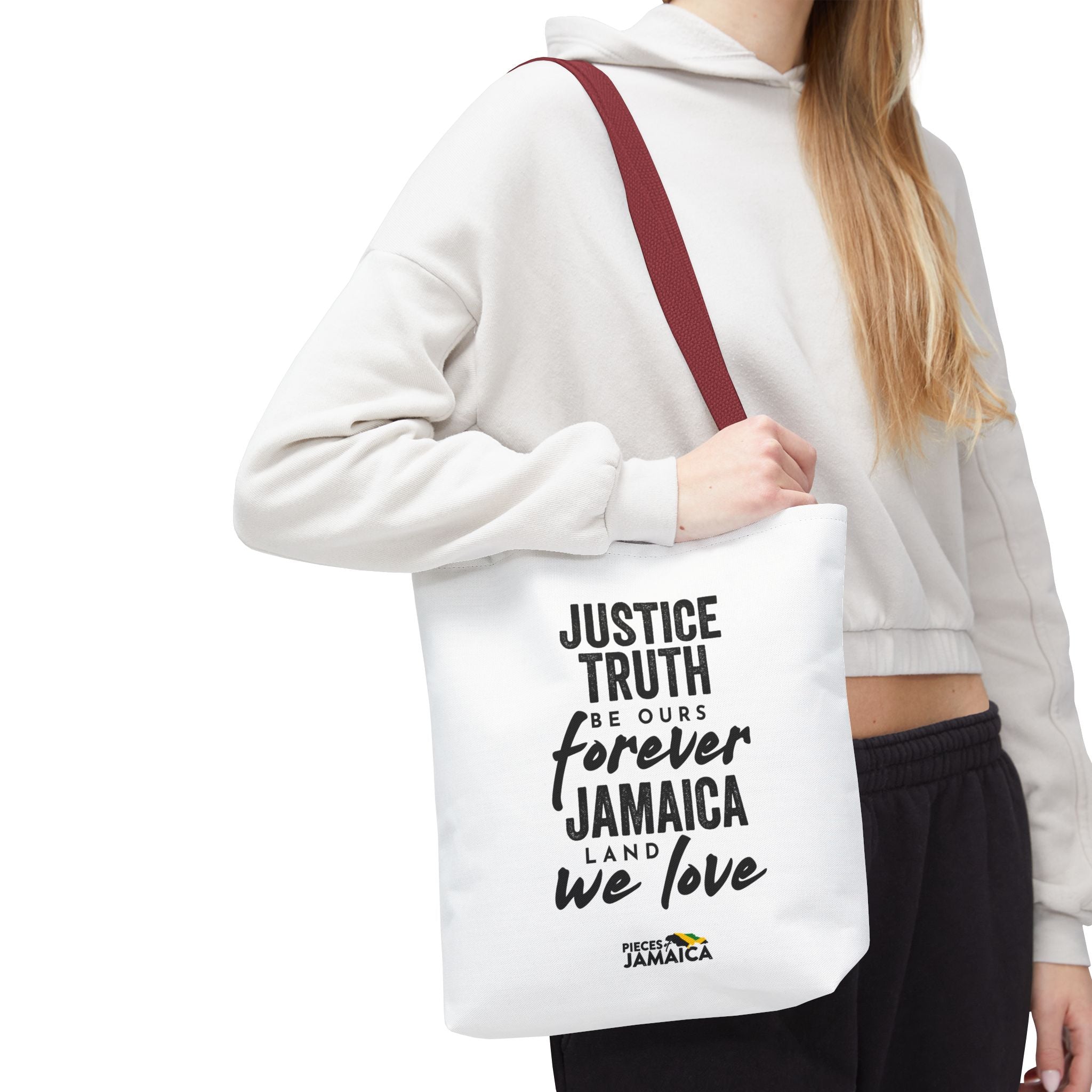 Justice, Truth Tote Bag — 'Jamaica, Land We Love' Printed Canvas Tote