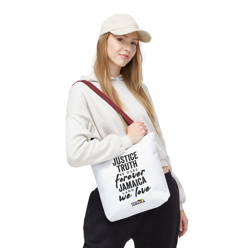 Justice, Truth Tote Bag — 'Jamaica, Land We Love' Printed Canvas Tote