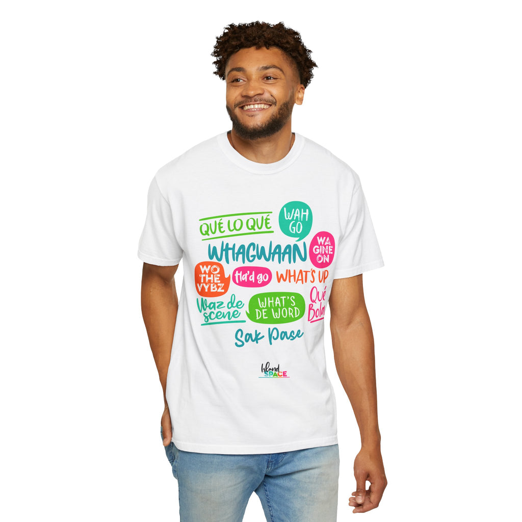 T-Shirt — Caribbean Greeting Phrases Graphic Tee (Whagwaan, Qué lo qué, Sak Pase)