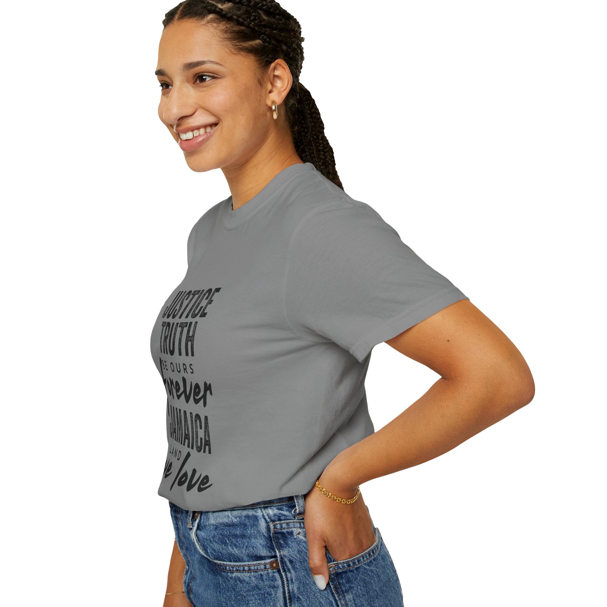 Jamaica Love Graphic T-Shirt — "Justice Truth Be Ours Forever"